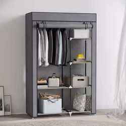 HOMCOM Fabric Wardrobe w/ Shelves Hanging Rail Foldable Closets - Grey