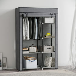 HOMCOM Fabric Wardrobe w/ Shelves Hanging Rail Foldable Closets - Grey