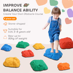 AIYAPLAY Balance Stepping Stones, 9-Piece River Stones for Kids, Ages 3-8