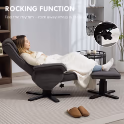 HOMCOM Rocker Swivel Recliner Chair with Footstool, Velvet Upholstered - Additional view 4