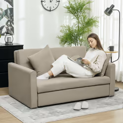 HOMCOM 2 Seater Sofa Bed Convertible Bed Settee w/ 2 Cushions Light Brown