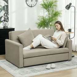 HOMCOM 2 Seater Sofa Bed Convertible Bed Settee w/ 2 Cushions Light Brown