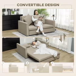 HOMCOM 2 Seater Sofa Bed Convertible Bed Settee w/ 2 Cushions Light Brown