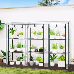Outsunny 3 Tier Lean-to Mini Greenhouse with Plastic Cover, Clear