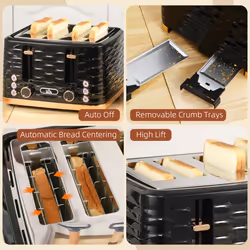 HOMCOM Toaster with 4 Slot, 7 Browning Levels, 1600W, Black Ripple - Additional view 5