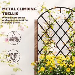 Outsunny Wooden Raised Bed, Outdoor Planter Box w/ Metal Trellis