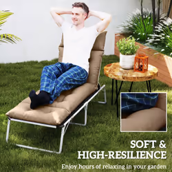 Outsunny Sun Lounger Cushion Only, Garden Lounge Chair Cushion, Khaki