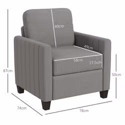 HOMCOM Modern Accent Chair with Spring Cushion, Back Pillow, Grey - Additional view 7
