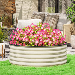 Outsunny Galvanised Planter with Gloves, 120 x 120 x 43cm, Cream White