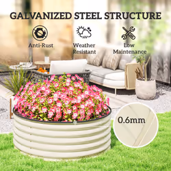 Outsunny Galvanised Planter with Gloves, 120 x 120 x 43cm, Cream White
