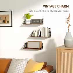 HOMCOM Set of 3 Vintage Wall Shelves for Living Room Rustic Brown