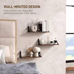 HOMCOM Set of 3 Vintage Wall Shelves for Living Room Rustic Brown - Additional view 4