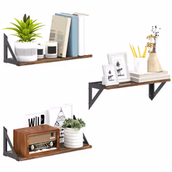 HOMCOM Set of 3 Vintage Wall Shelves for Living Room Rustic Brown - Additional view 6