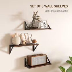 HOMCOM Set of 3 Vintage Wall Shelves for Living Room Rustic Brown - Additional view 7
