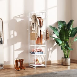 HOMCOM Clothes Rail with Storage Shelf and Hooks, Clothes Rack, White