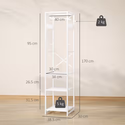 HOMCOM Clothes Rail with Storage Shelf and Hooks, Clothes Rack, White