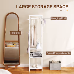HOMCOM Clothes Rail with Storage Shelf and Hooks, Clothes Rack, White