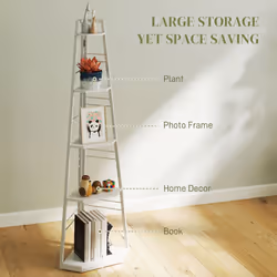 HOMCOM 5-Tier Corner Shelf, Shelving Unit with Adjustable Feet, White