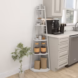HOMCOM 5-Tier Corner Shelf, Shelving Unit with Adjustable Feet, White - Additional view 7