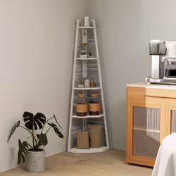 HOMCOM 5-Tier Corner Shelf, Shelving Unit with Adjustable Feet, White - Additional view 8