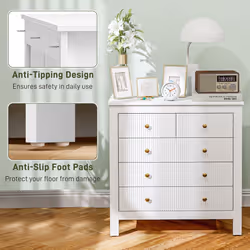 HOMCOM Fluted Bedroom Chest of Drawers w/ 5 Drawers Gold Tone Handles White - Additional view 4