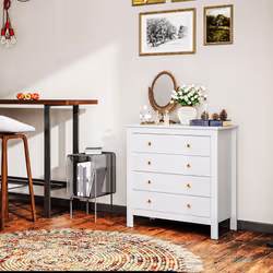 HOMCOM Fluted Bedroom Chest of Drawers w/ 5 Drawers Gold Tone Handles White - Additional view 5