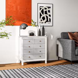HOMCOM Fluted Bedroom Chest of Drawers w/ 5 Drawers Gold Tone Handles White - Additional view 6