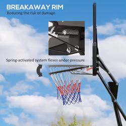 SPORTNOW 2.45-3.05m Portable Basketball Hoop and Stand with Wheels, Black - Additional view 8