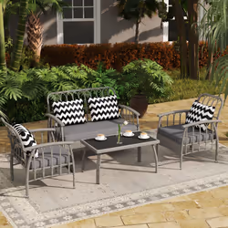 Outsunny 4 Piece Rattan Garden Furniture Set with Adjustable Back, Grey