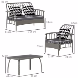 Outsunny 4 Piece Rattan Garden Furniture Set with Adjustable Back, Grey