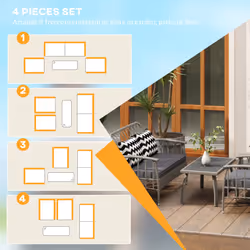 Outsunny 4 Piece Rattan Garden Furniture Set with Adjustable Back, Grey