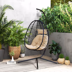 Outsunny Garden Egg Chair Outdoor Hanging Swing Chair, Folding Basket, Khaki - Additional view 7