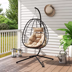 Outsunny Garden Egg Chair Outdoor Hanging Swing Chair, Folding Basket, Khaki - Additional view 8