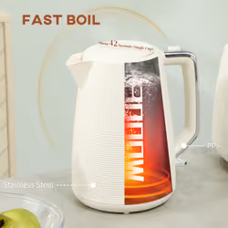 HOMCOM 1.7L Fast Boil Electric Kettle and 2 Slice Water Toaster Set, Cream