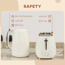 HOMCOM 1.7L Fast Boil Electric Kettle and 2 Slice Water Toaster Set, Cream - Additional view 7