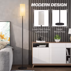 HOMCOM Floor Lamp with Linen Shade & Foot Switch for Living Room, White