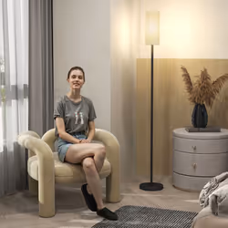 HOMCOM Floor Lamp with Linen Shade & Foot Switch for Living Room, White - Additional view 6
