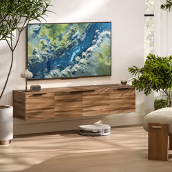 HOMCOM Floating TV Stand Cabinet with Shelves and Doors, Rustic Brown