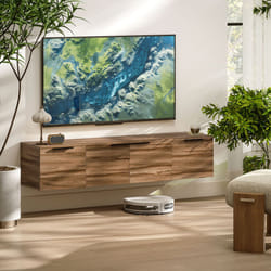 HOMCOM Floating TV Stand Cabinet with Shelves and Doors, Rustic Brown