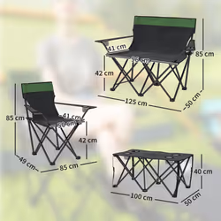 Outsunny 4 Piece Foldable Camping Table and Chairs Set, Olive Green