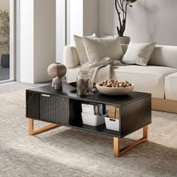 HOMCOM Coffee Table, Living Room Table with Drawer and Open Shelves, Black