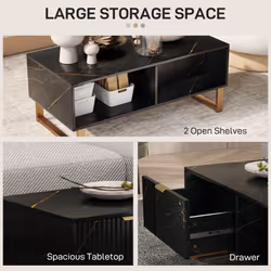 HOMCOM Coffee Table, Living Room Table with Drawer and Open Shelves, Black