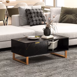 HOMCOM Coffee Table, Living Room Table with Drawer and Open Shelves, Black - Additional view 5