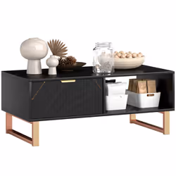 HOMCOM Coffee Table, Living Room Table with Drawer and Open Shelves, Black - Additional view 7