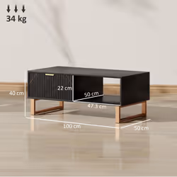 HOMCOM Coffee Table, Living Room Table with Drawer and Open Shelves, Black - Additional view 8