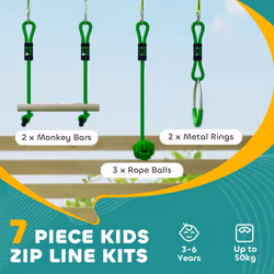 AIYAPLAY Seven-Piece Kids Zip Line Kit for Garden, 10m Length