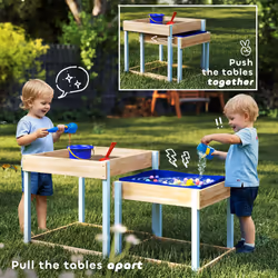 AIYAPLAY 2 PCS Wooden Sandpits, Sand and Water Play Tables with Bottom Liner