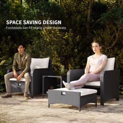 Outsunny Wicker Patio Conversation Set with 2 Armchairs and 6 Cushions Cream