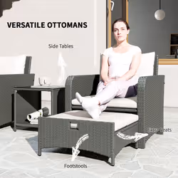 Outsunny Wicker Patio Conversation Set with 2 Armchairs and 6 Cushions Cream - Additional view 4