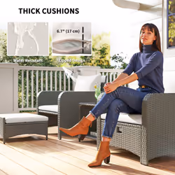 Outsunny Wicker Patio Conversation Set with 2 Armchairs and 6 Cushions Cream - Additional view 6